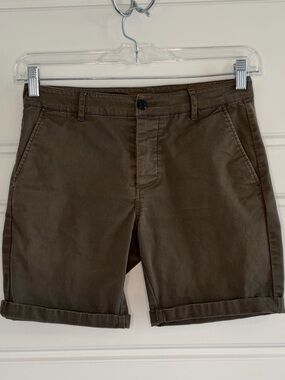 ASOS Flat Front Rolled Hem Button Fly Chino Shorts 28” Waist Stretch Dark Olive